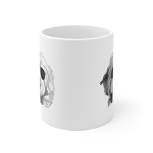 Load image into Gallery viewer, black and white goldendoodle with black sunglasses graphic showing on both side of white ceramic mug