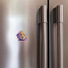 Load image into Gallery viewer, colorful goldendoodle bernedoodle labradoodle dog magnet on stainless steel fridge by 2 handles
