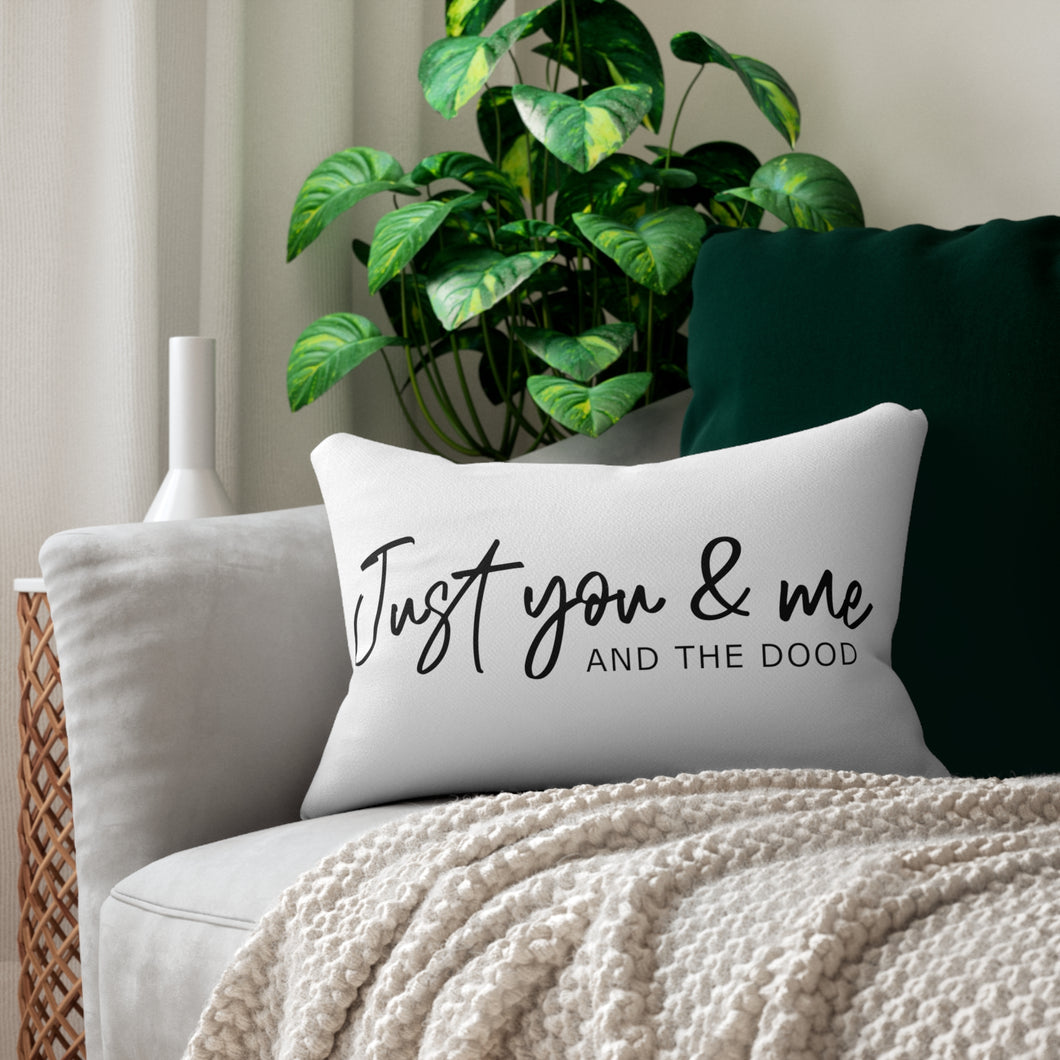 Just You & Me and the Dood, Just you me and dog gift, pillow for couple with Goldendoodle, wedding gift, housewarming gift for couple