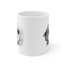 Load image into Gallery viewer, black and white goldendoodle with black sunglasses graphic showing on both side of white ceramic mug
