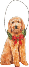 Load image into Gallery viewer, tan goldendoodle wooden ornament with wire loop for hanging
