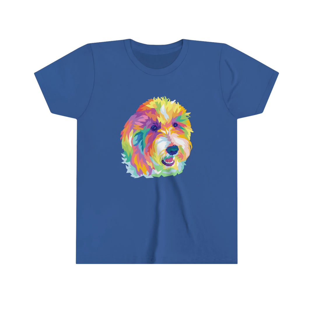 Rainbow Colorful Doodle Dog Kids Shirt, Labradoodle, Goldendoodle