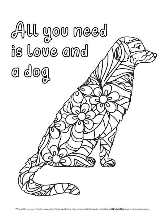 Black and white coloring page that reads 